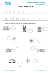 Worksheets for kids - initial sounds-v, w